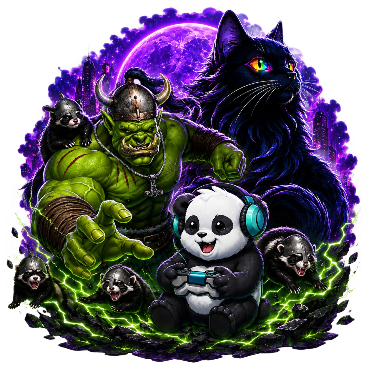The GiantGamers Panda, Ogre, Black Cat and Ferret crew