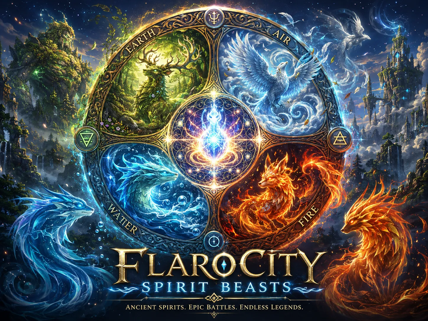 FlaroCity Spirit Beasts elemental system artwork